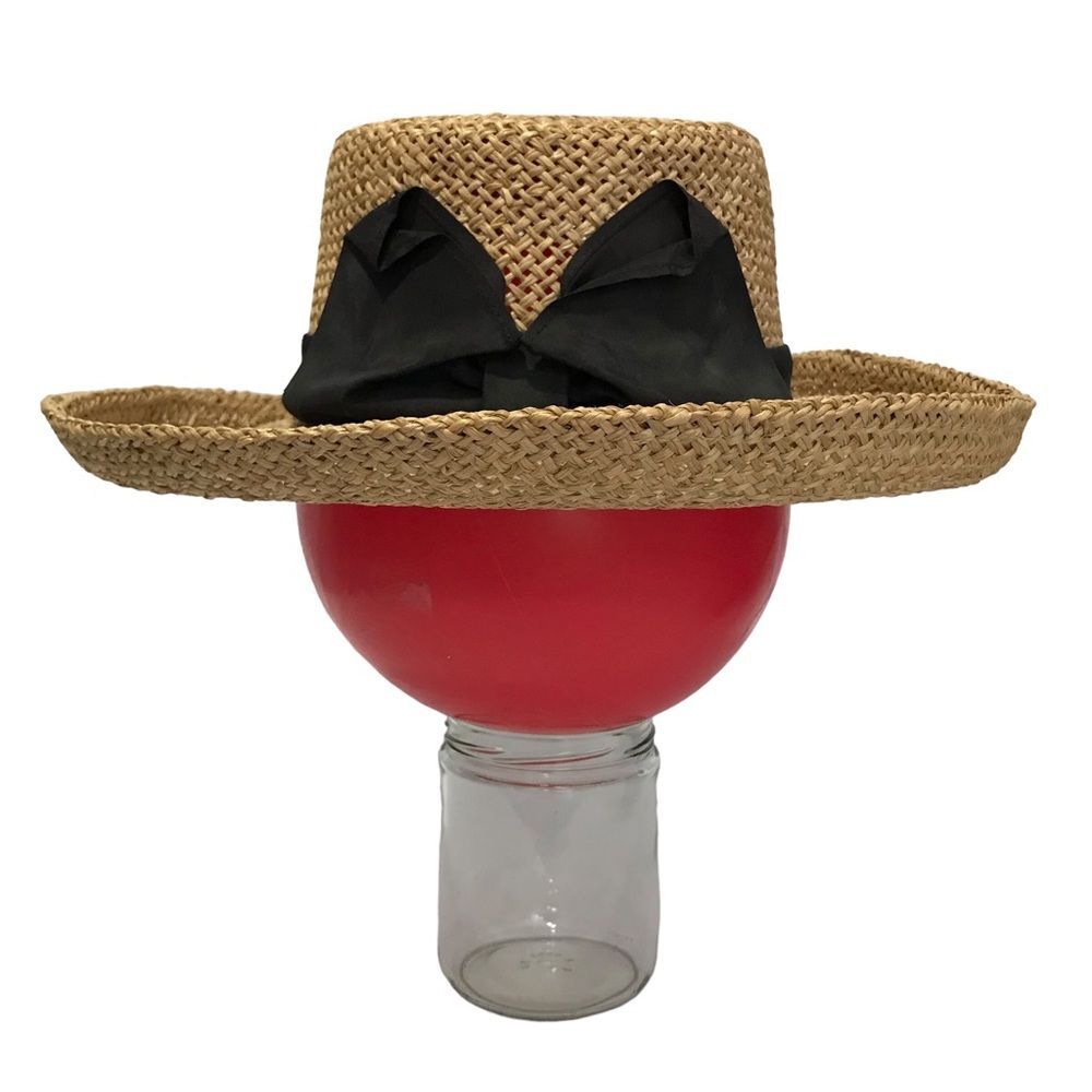 Importina Straw Hat Black Grosgrain Ribbon Bow Brimmed Summer Sun Hat - Picture 9 of 16